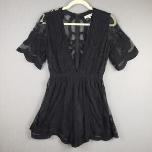 Honey Punch‎ Size S Lace Romper Black Plunge Neck Dark Fairy Grunge Whimsigoth
